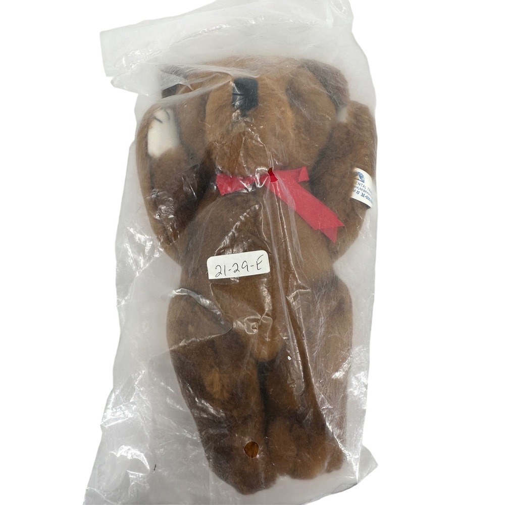Oriental Trading Co VTG Brown Teddy Bear Plush Red Ribbon M-008/295 New Sealed